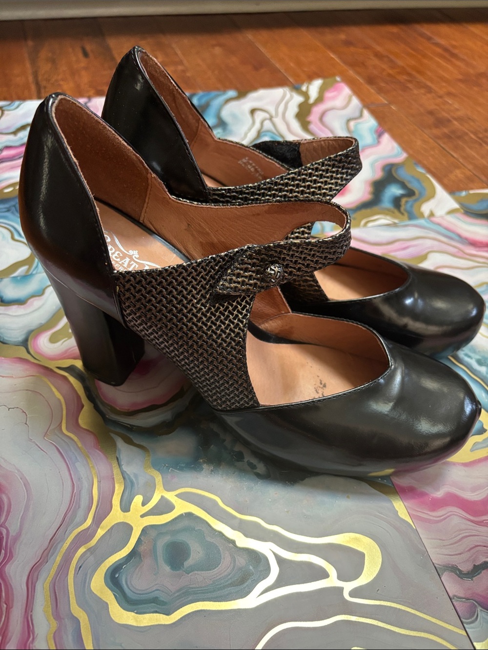 Great Moments Jeffrey Campbell Black Mary Jane Leather Block Heel Pumps 10